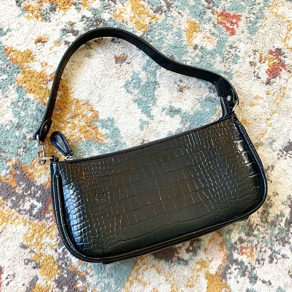 Classic Black Shoulder Bag 90s Purse Style Crocodile Pattern Clutch Women’s